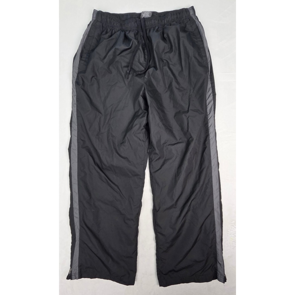 Track Pants Athletic Works Men Large Black Grey Stripe Performance Activewear